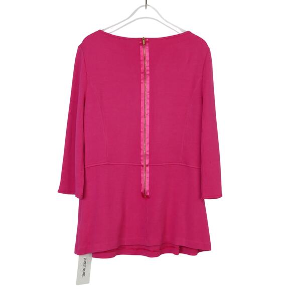 St. John Knits Milano Knit Peplum Blouse in Bright Pink Scoop Neck Size 6 Wool - Picture 2 of 8
